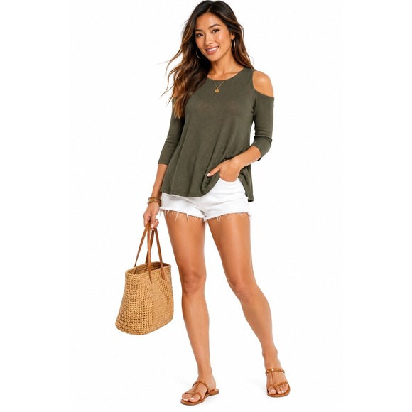 Heart & Hips Tops - Women's Cold Shoulder Blouse by Heart & Hips Green Size Large New With Tags